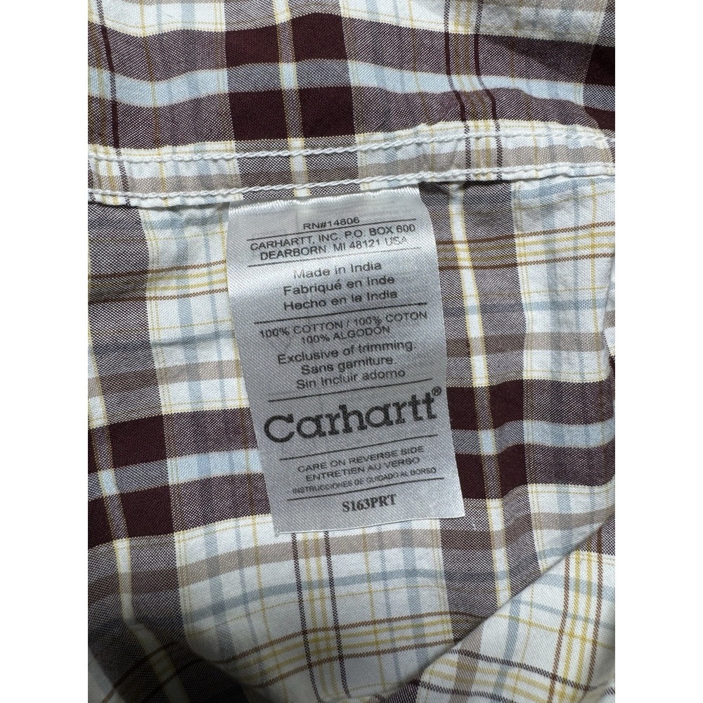 Carhartt Shirt Mens 2XL Brown Plaid Button Down Short Sleeve Shirt - Picture 3 of 5